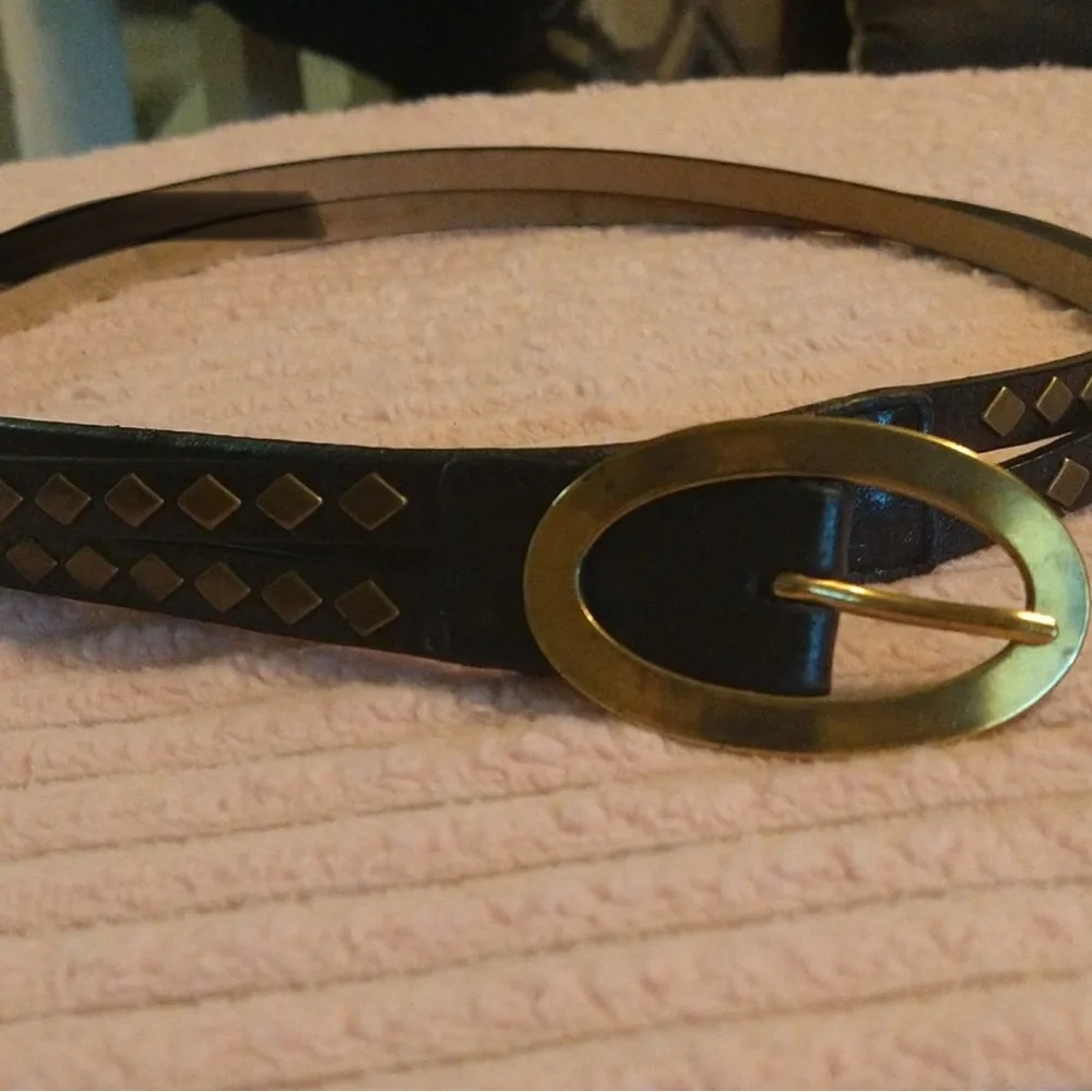 leatherock • black leather belt studded brass double layer western boho chic